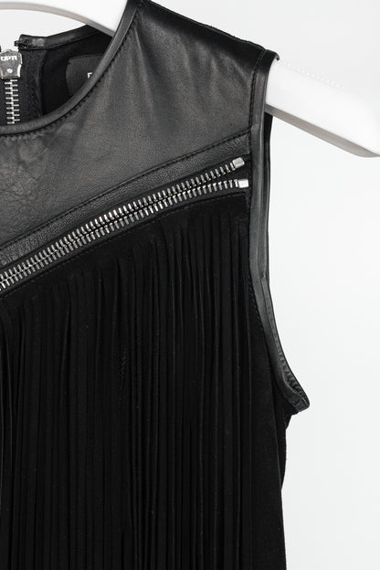 Dsquared2 PF/15 Black Suede-Fringe Sleeveless Mini Dress