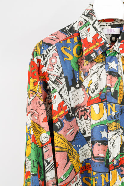 ERL SS/23 Comic Book Multicolor Printed Cotton Shirt