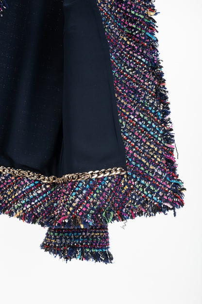 Edward Achour Paris Multicolour Tweed Fringe-Trim Jacket