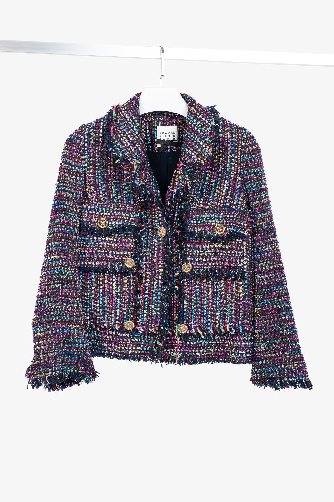 Edward Achour Paris Multicolour Tweed Fringe-Trim Jacket