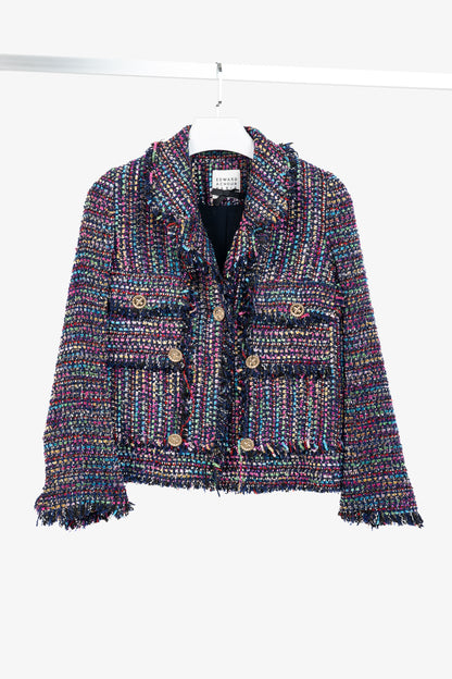 Edward Achour Paris Multicolour Tweed Fringe-Trim Jacket