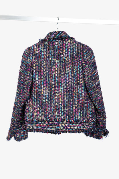 Edward Achour Paris Multicolour Tweed Fringe-Trim Jacket
