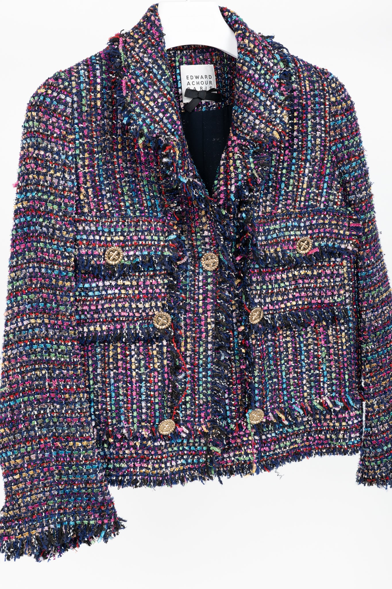 Edward Achour Paris Multicolour Tweed Fringe-Trim Jacket