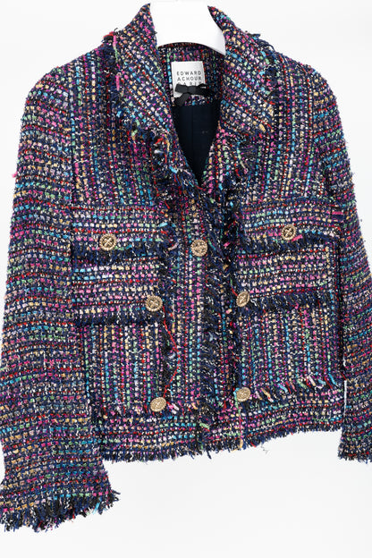 Edward Achour Paris Multicolour Tweed Fringe-Trim Jacket