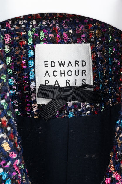 Edward Achour Paris Multicolour Tweed Fringe-Trim Jacket