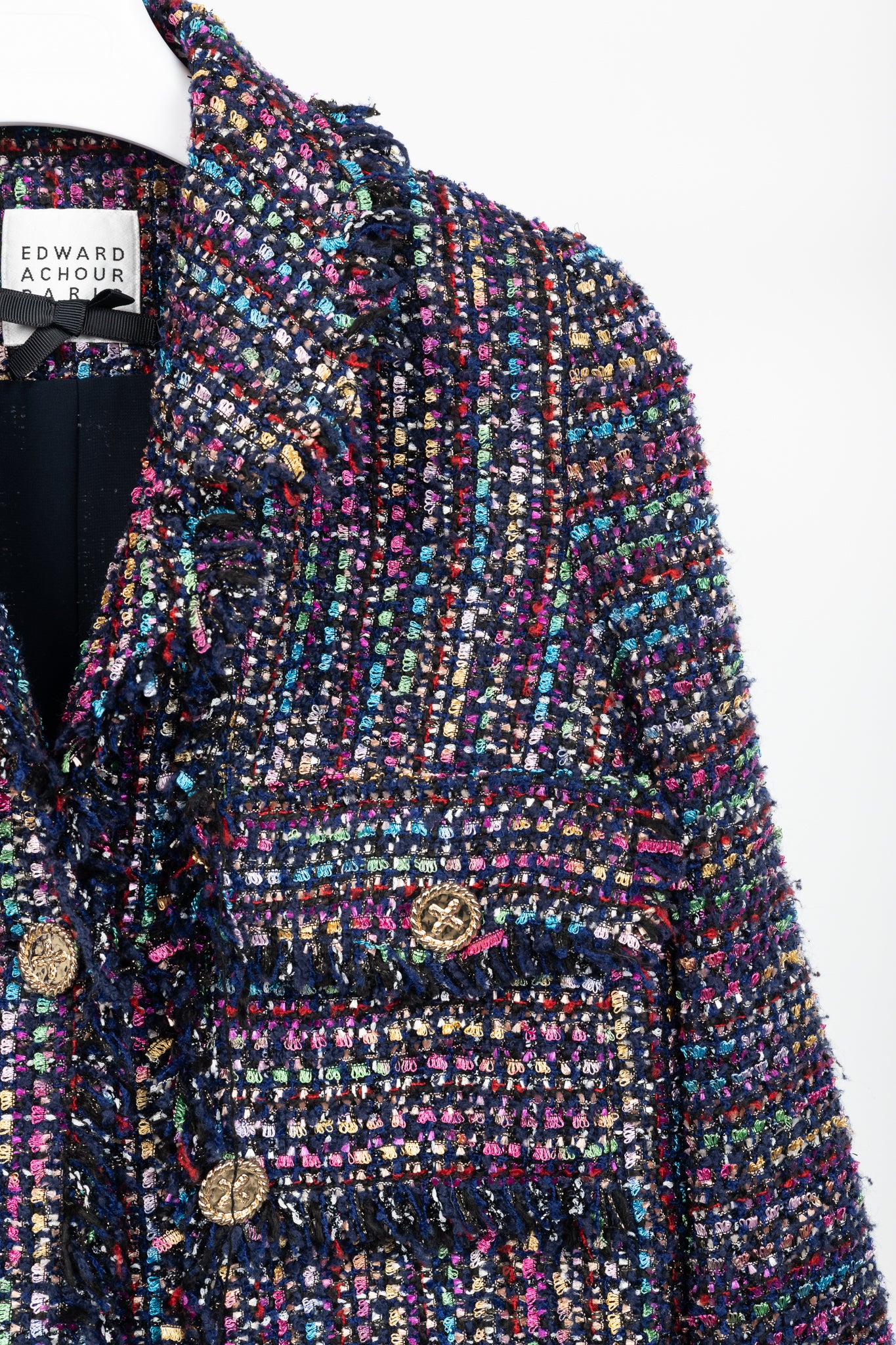 Edward Achour Paris Multicolour Tweed Fringe-Trim Jacket