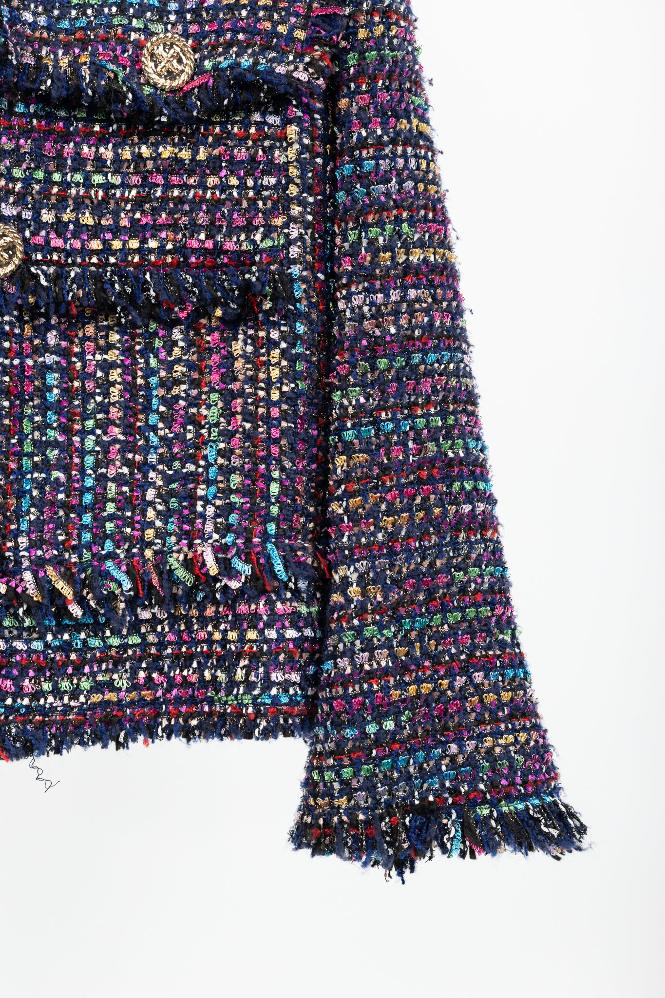Edward Achour Paris Multicolour Tweed Fringe-Trim Jacket