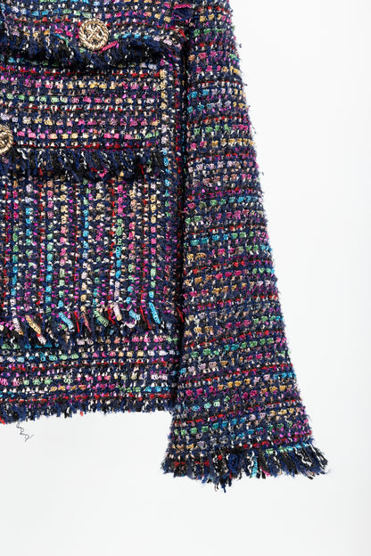 Edward Achour Paris Multicolour Tweed Fringe-Trim Jacket