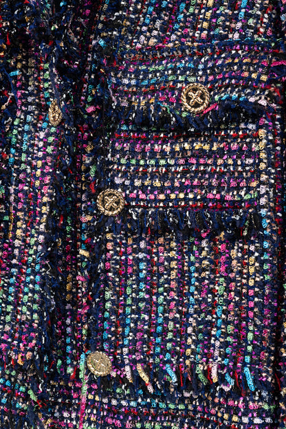 Edward Achour Paris Multicolour Tweed Fringe-Trim Jacket