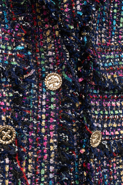 Edward Achour Paris Multicolour Tweed Fringe-Trim Jacket