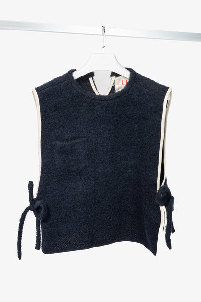 Eleph Fuzz Navy Side-Tie Wool Vest