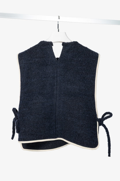Eleph Fuzz Navy Side-Tie Wool Vest