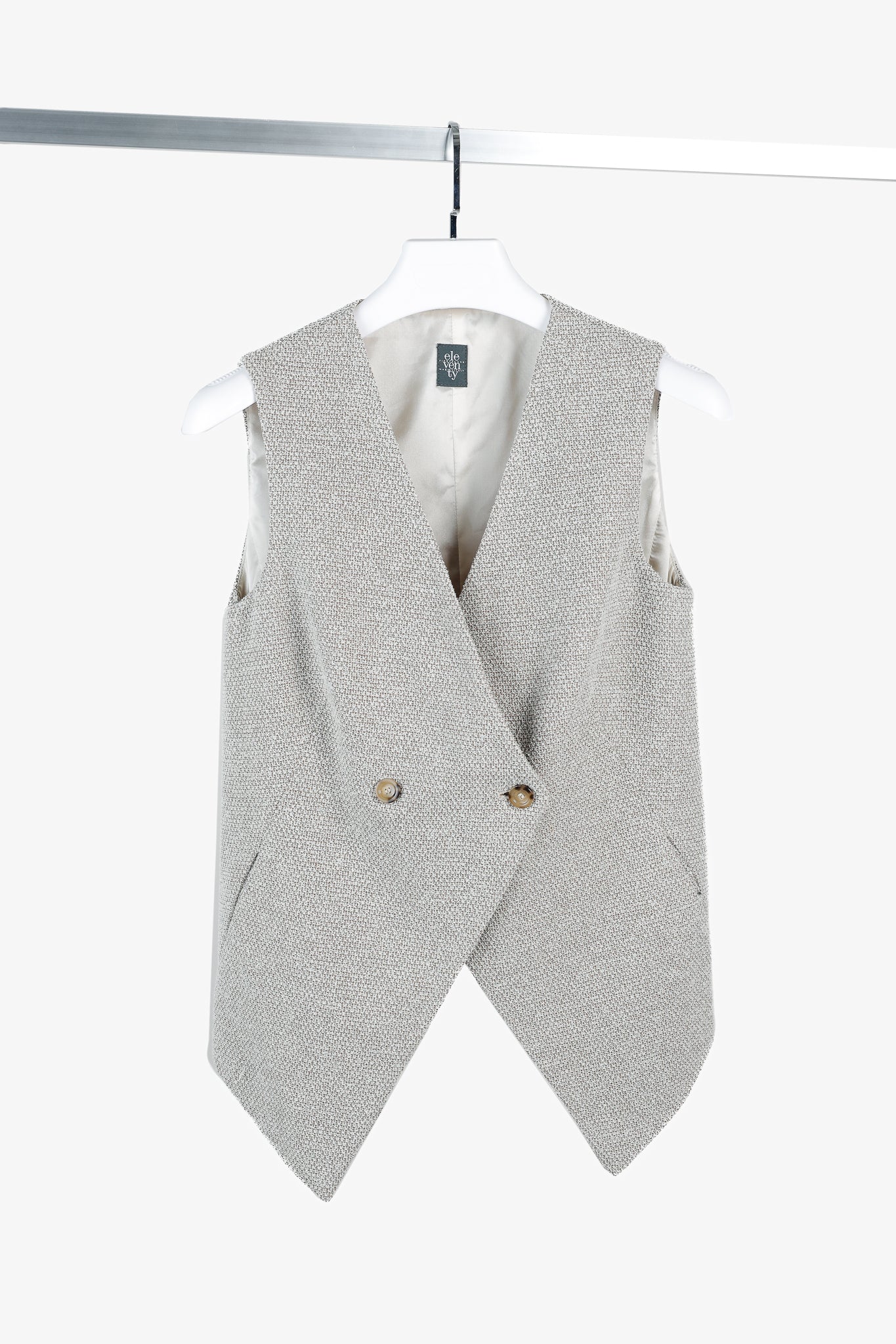 Eleventy Brown Cotton-Blend Tweed Double-Breasted Vest