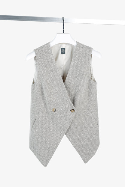 Eleventy Brown Cotton-Blend Tweed Double-Breasted Vest