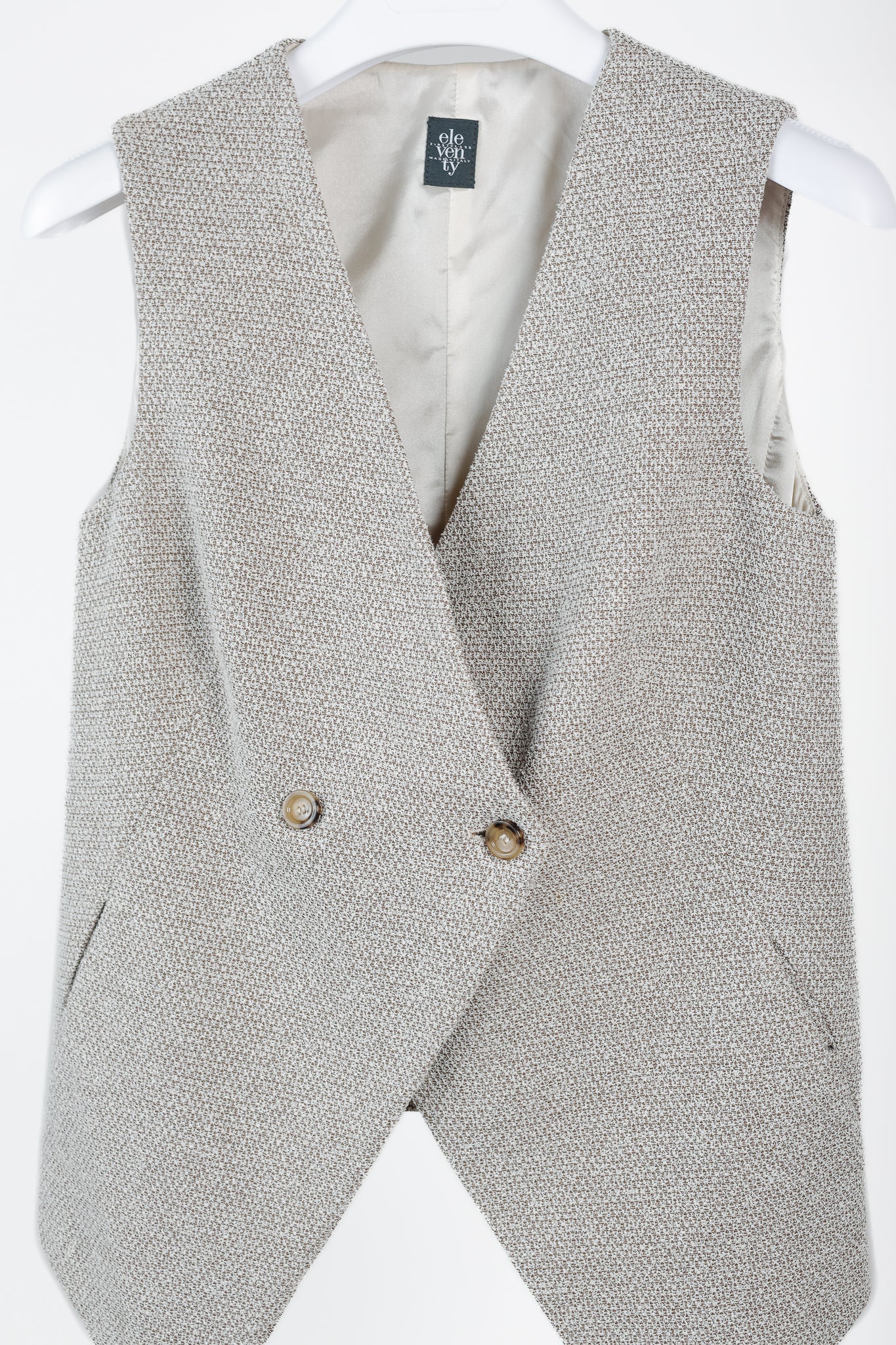 Eleventy Brown Cotton-Blend Tweed Double-Breasted Vest