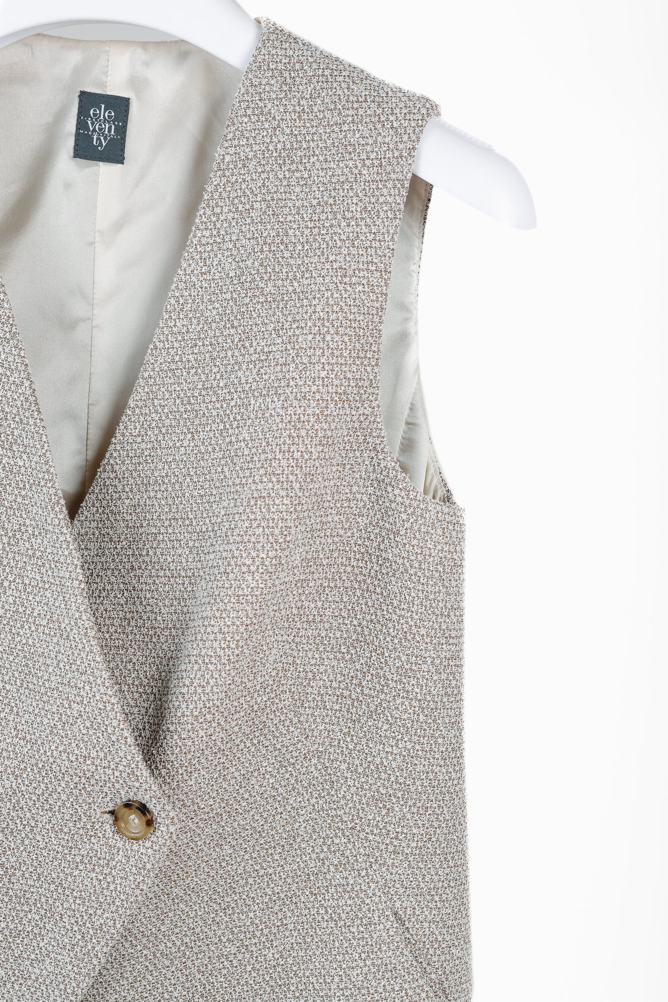 Eleventy Brown Cotton-Blend Tweed Double-Breasted Vest
