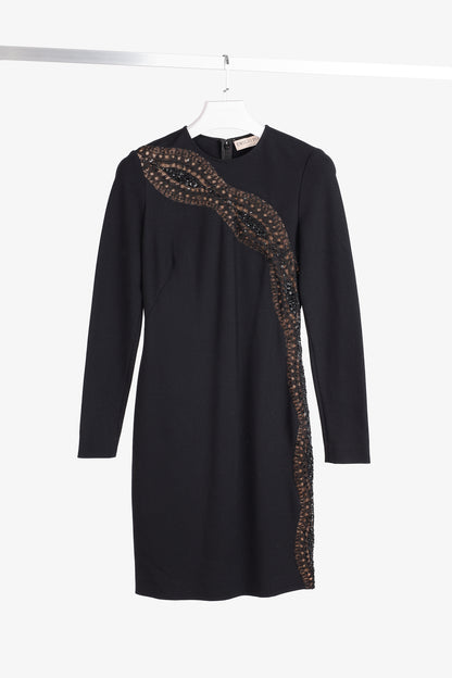 Emilio Pucci Black Knit Lace-Insert Long Sleeve Dress