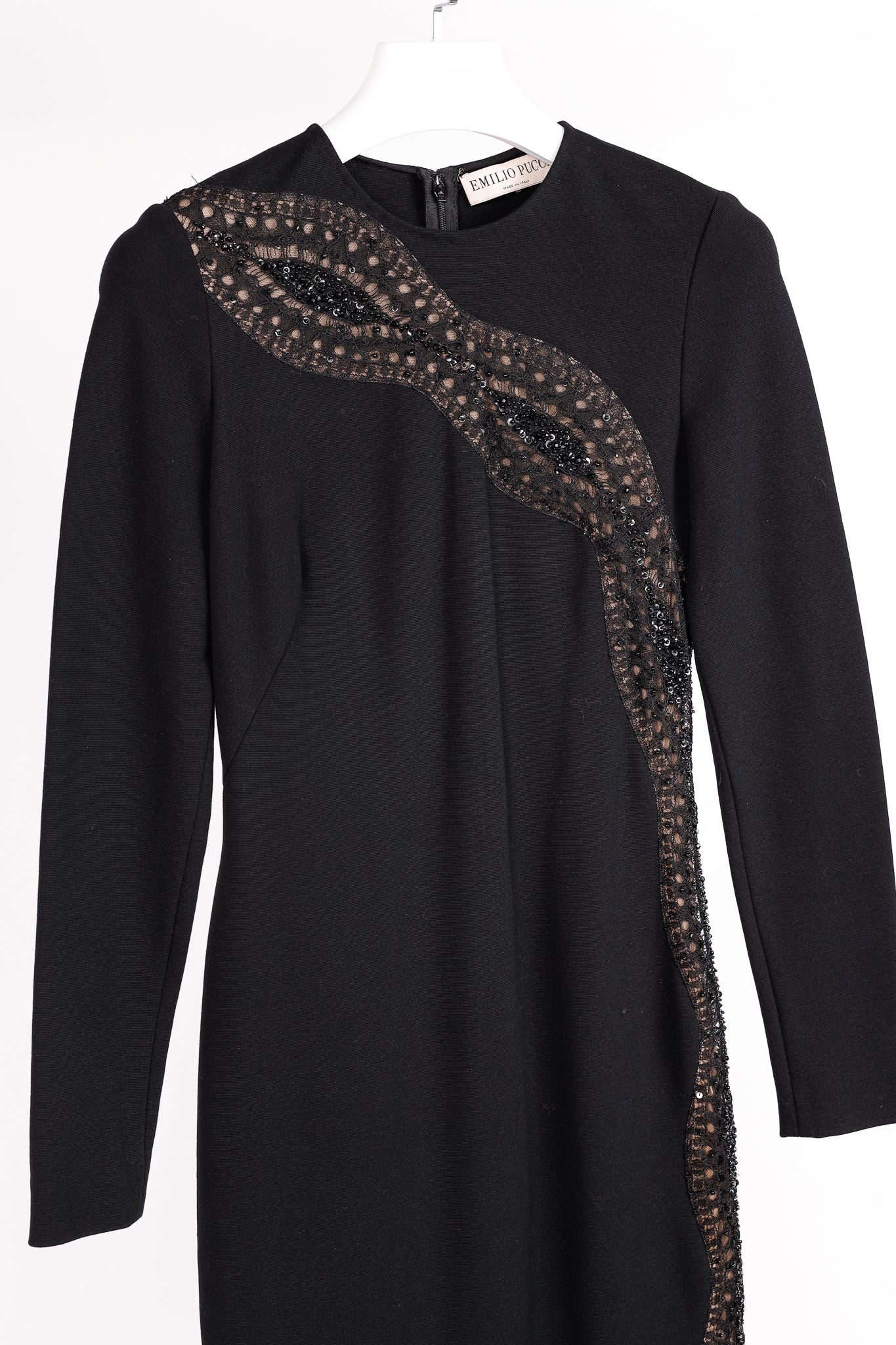 Emilio Pucci Black Knit Lace-Insert Long Sleeve Dress