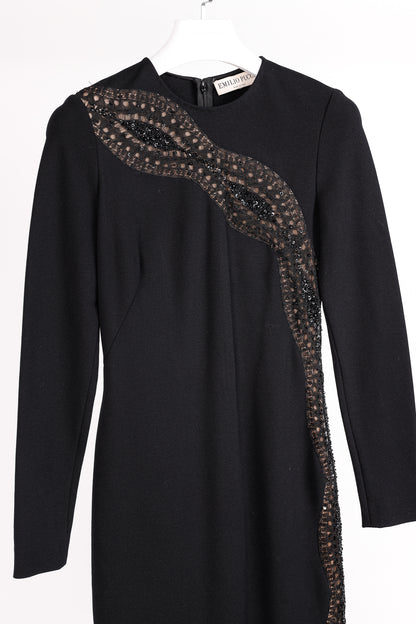 Emilio Pucci Black Knit Lace-Insert Long Sleeve Dress