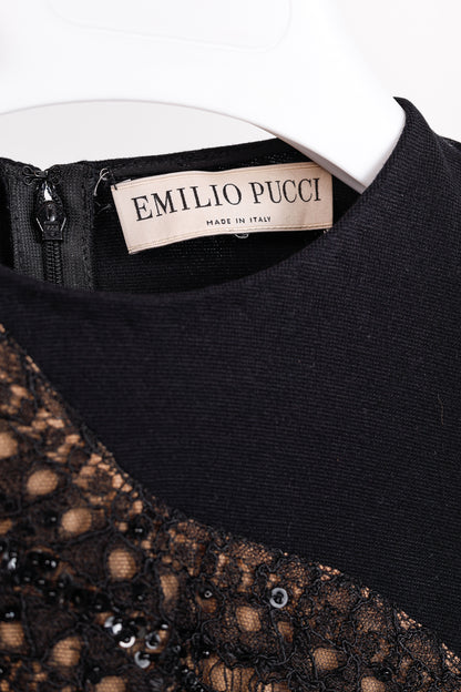 Emilio Pucci Black Knit Lace-Insert Long Sleeve Dress