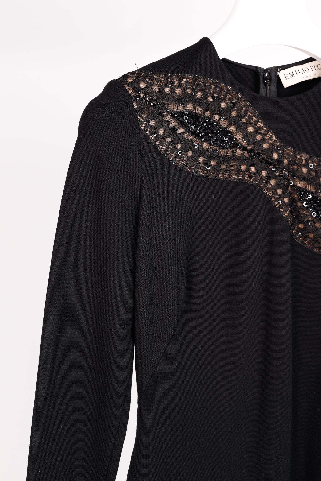 Emilio Pucci Black Knit Lace-Insert Long Sleeve Dress