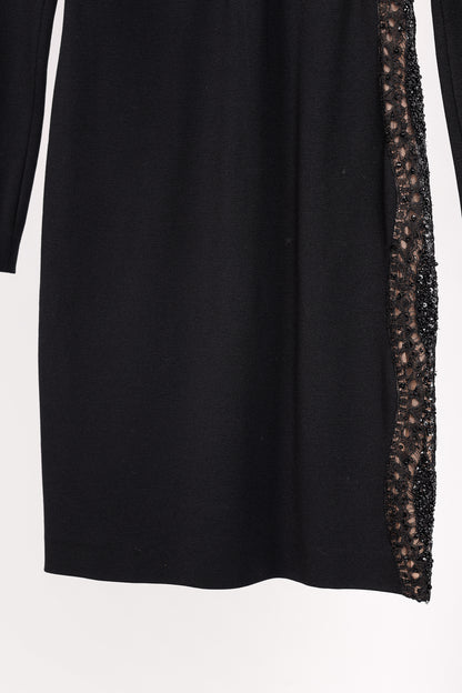 Emilio Pucci Black Knit Lace-Insert Long Sleeve Dress