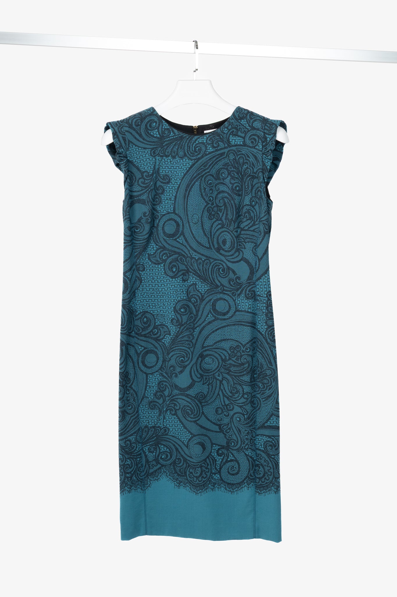 Emilio Pucci PF12 Petrol Wool-Blend Lace-Printed Crepe Dress