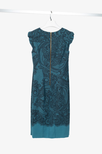 Emilio Pucci PF12 Petrol Wool-Blend Lace-Printed Crepe Dress