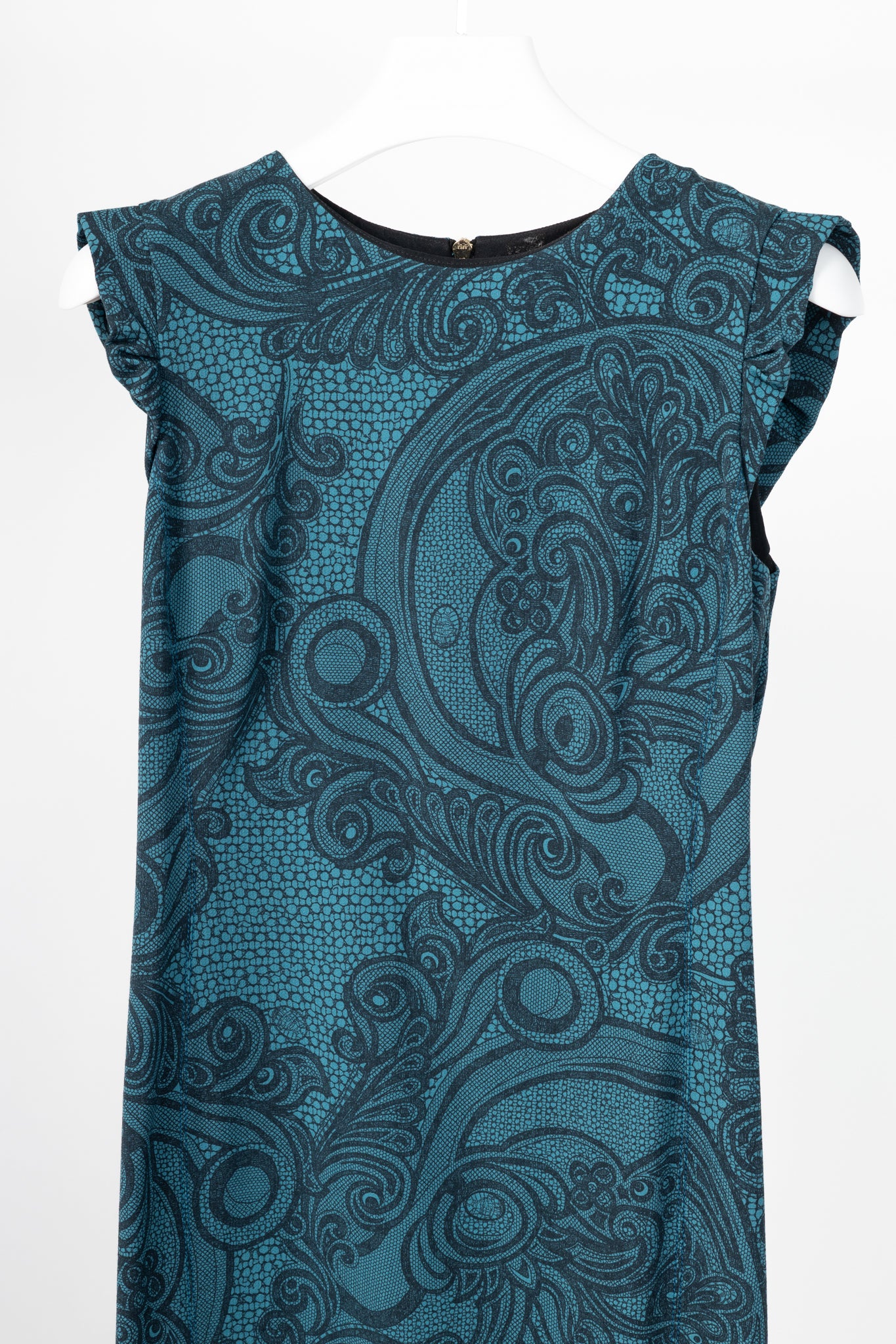 Emilio Pucci PF12 Petrol Wool-Blend Lace-Printed Crepe Dress
