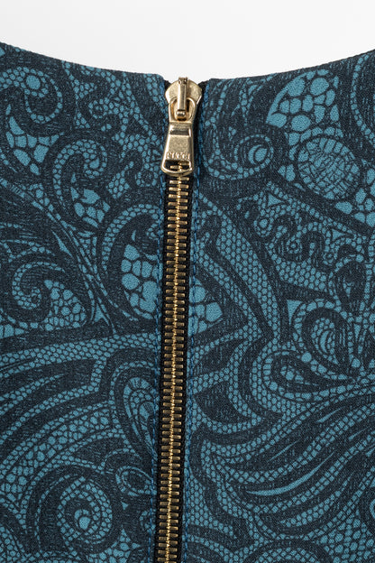 Emilio Pucci PF12 Petrol Wool-Blend Lace-Printed Crepe Dress