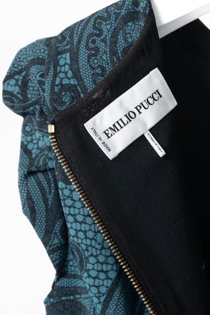 Emilio Pucci PF12 Petrol Wool-Blend Lace-Printed Crepe Dress