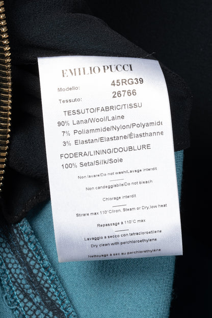 Emilio Pucci PF12 Petrol Wool-Blend Lace-Printed Crepe Dress