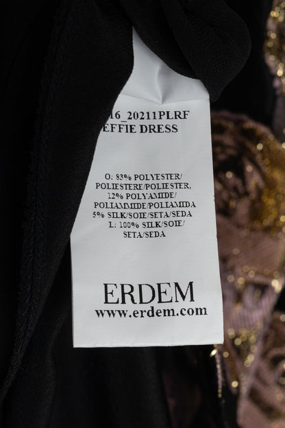 Erdem Effie Black Metallic Floral-Fil Coupe Organza Dress