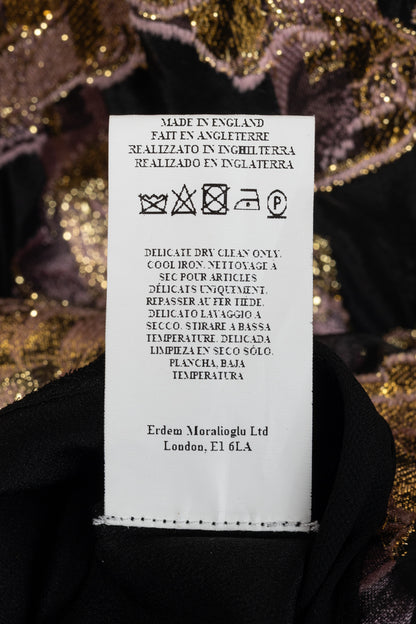 Erdem Effie Black Metallic Floral-Fil Coupe Organza Dress