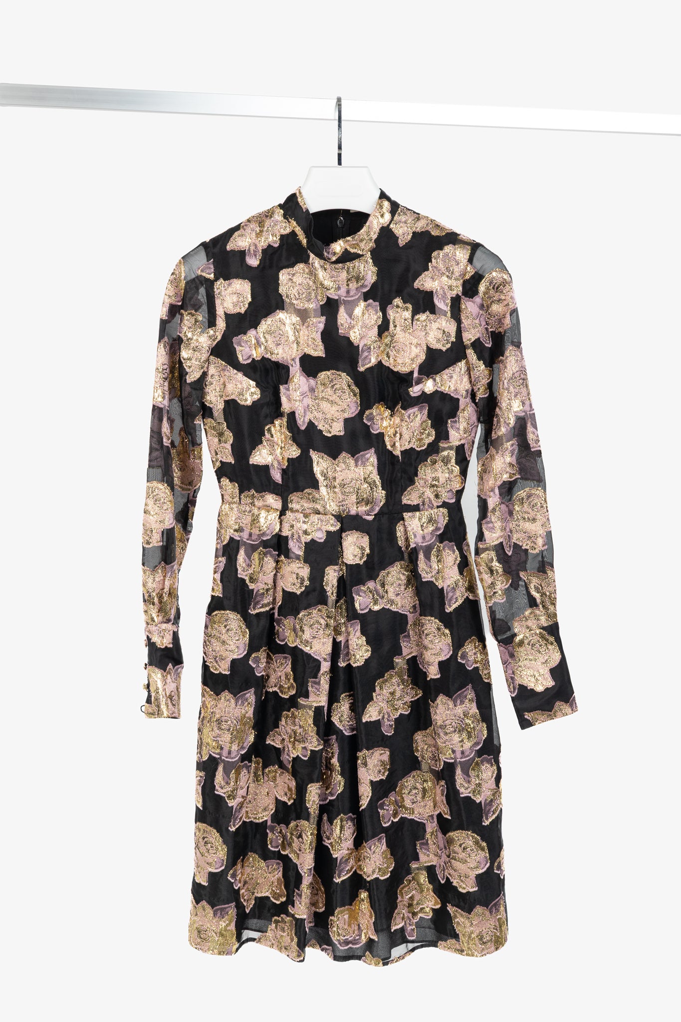 Erdem Effie Black Metallic Floral-Fil Coupe Organza Dress