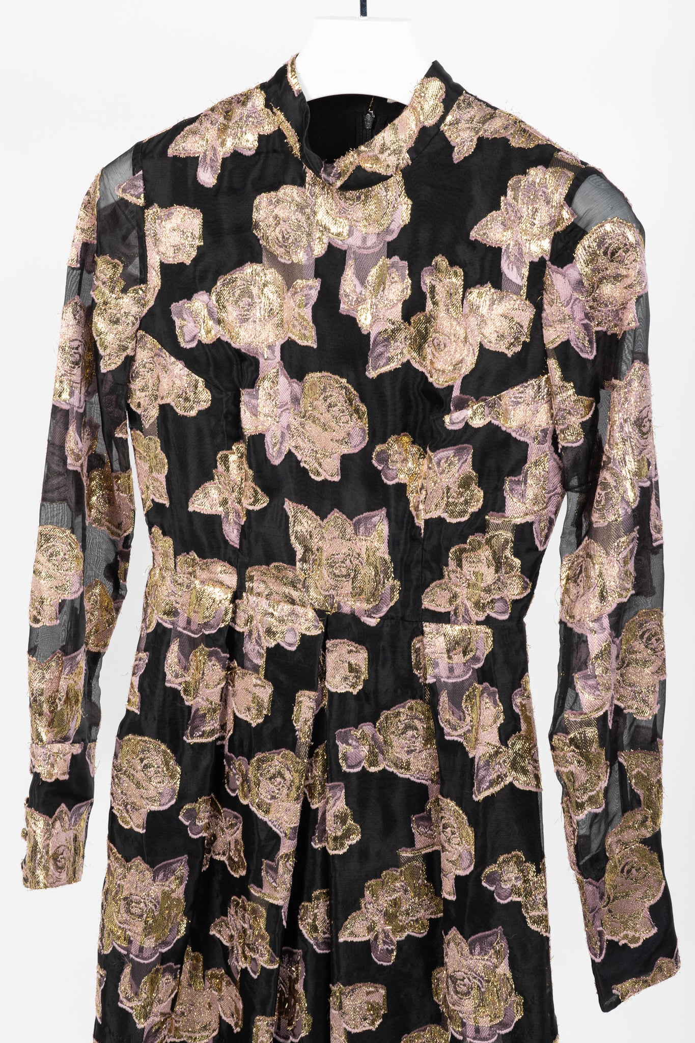 Erdem Effie Black Metallic Floral-Fil Coupe Organza Dress