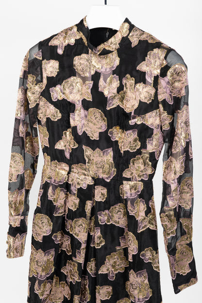 Erdem Effie Black Metallic Floral-Fil Coupe Organza Dress