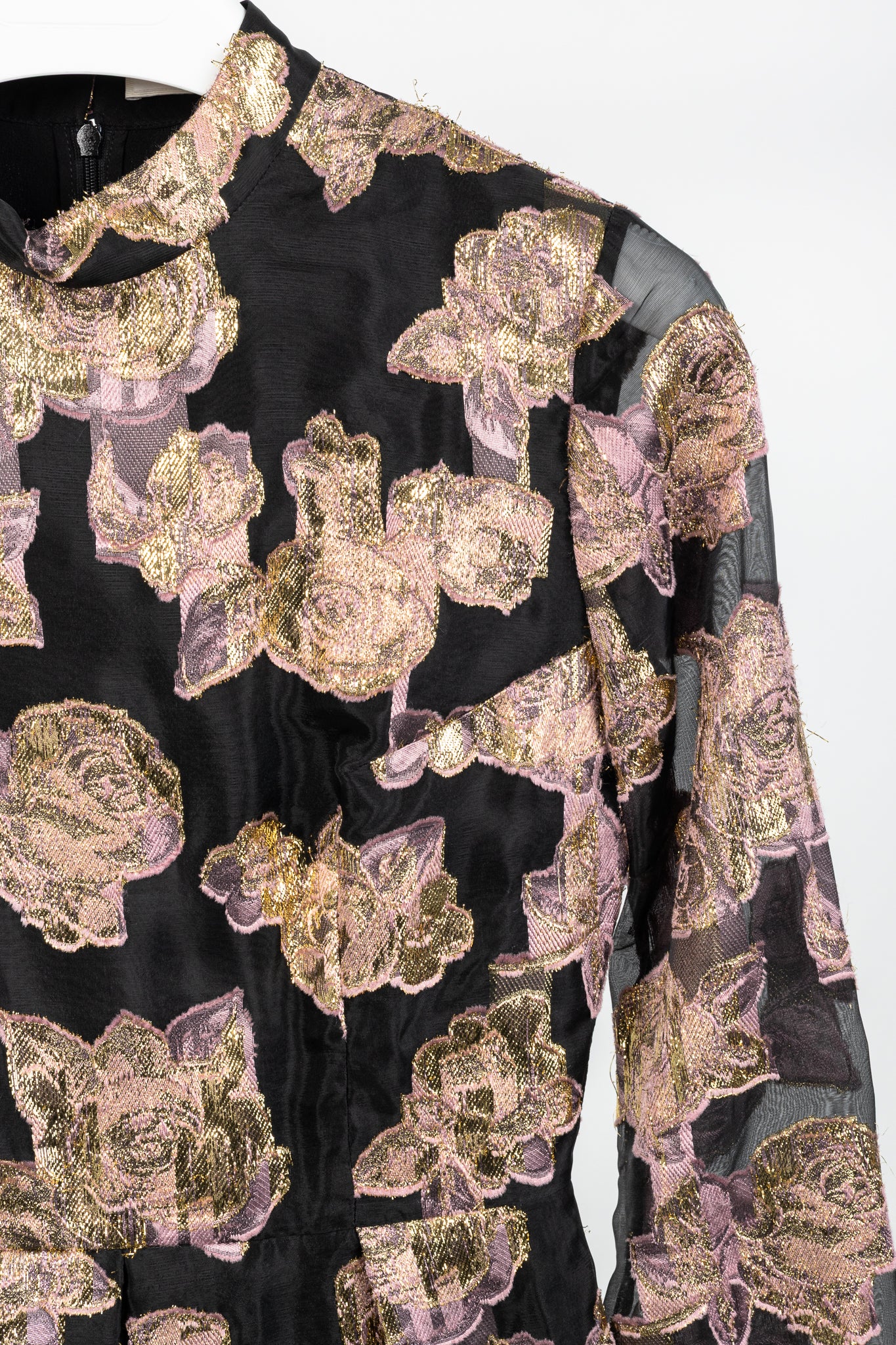 Erdem Effie Black Metallic Floral-Fil Coupe Organza Dress