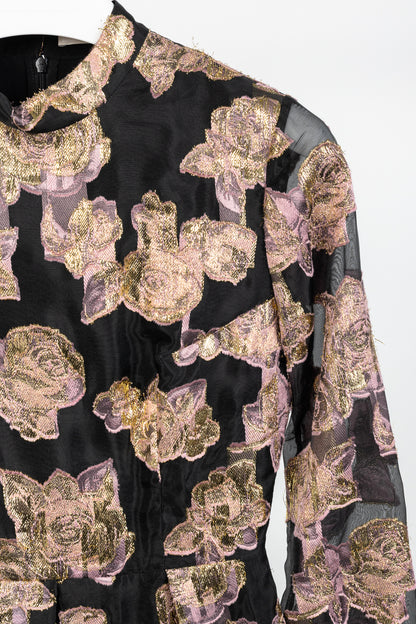 Erdem Effie Black Metallic Floral-Fil Coupe Organza Dress