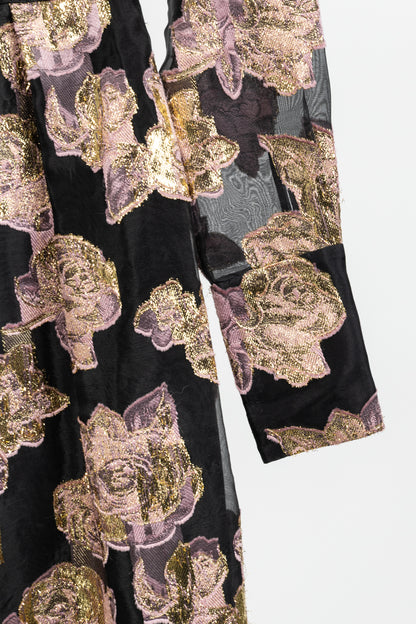 Erdem Effie Black Metallic Floral-Fil Coupe Organza Dress