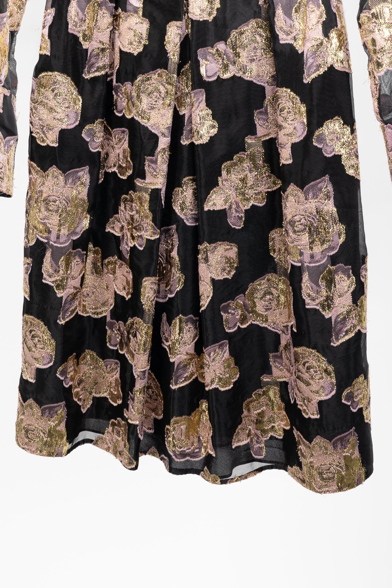 Erdem Effie Black Metallic Floral-Fil Coupe Organza Dress