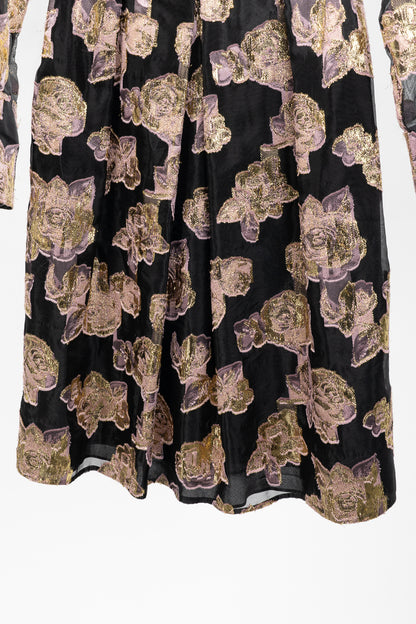 Erdem Effie Black Metallic Floral-Fil Coupe Organza Dress