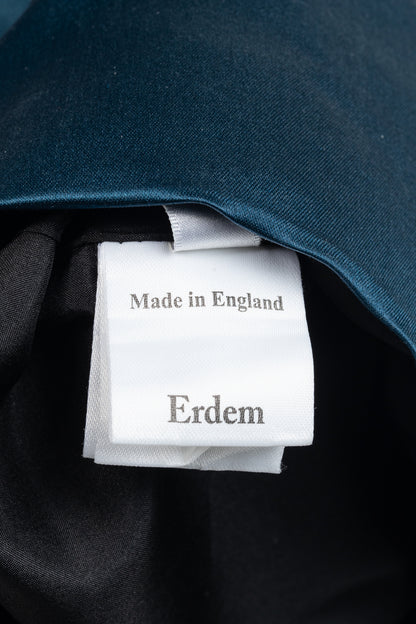Erdem Teal Silk Satin Embellished-Yoke Pleated Dress