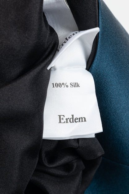 Erdem Teal Silk Satin Embellished-Yoke Pleated Dress