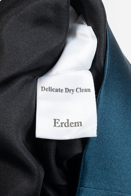 Erdem Teal Silk Satin Embellished-Yoke Pleated Dress