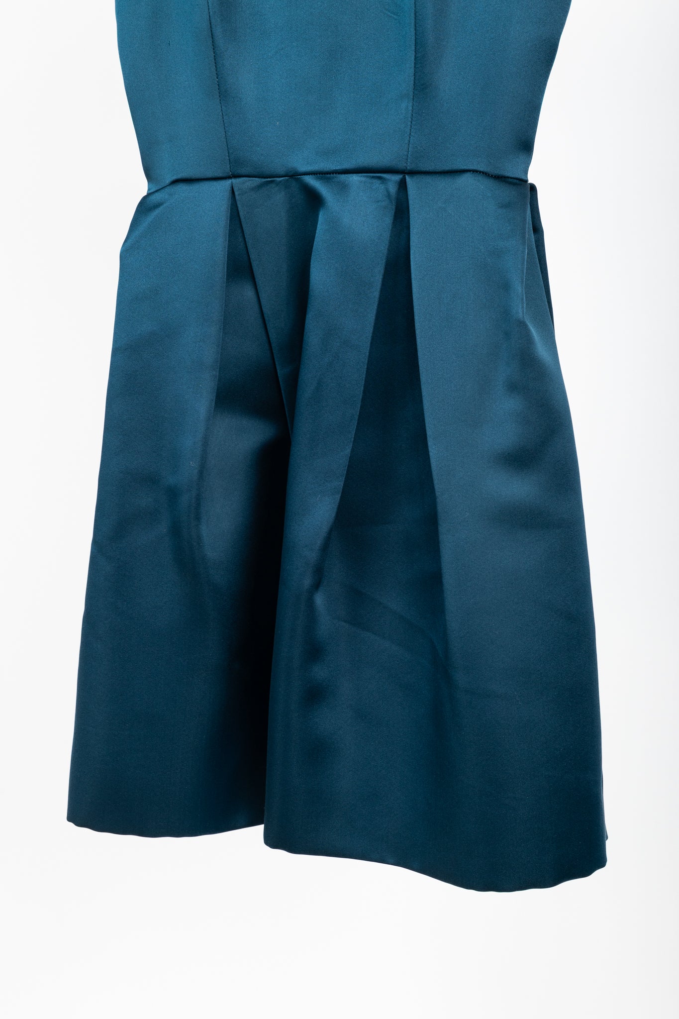 Erdem Teal Silk Satin Embellished-Yoke Pleated Dress