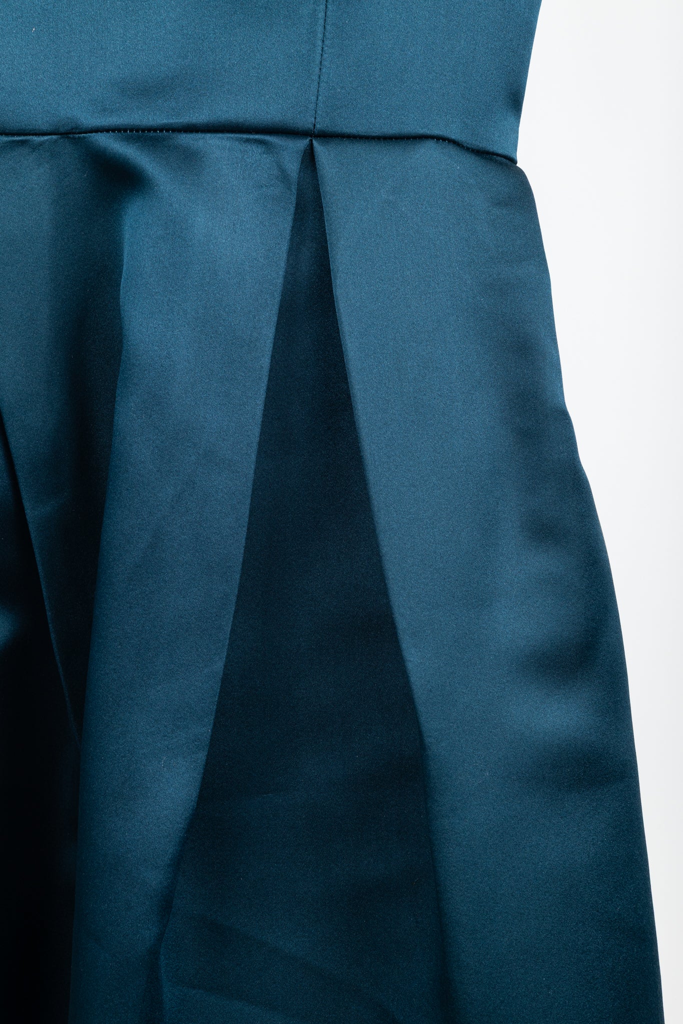Erdem Teal Silk Satin Embellished-Yoke Pleated Dress