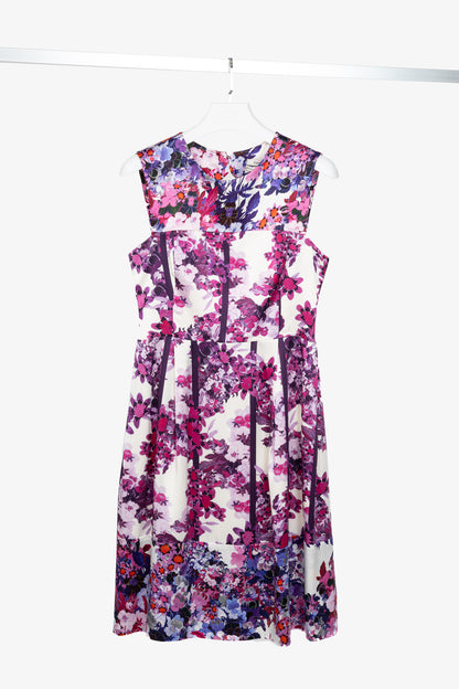 Erdem White & Purple Floral Silk-Satin Dress