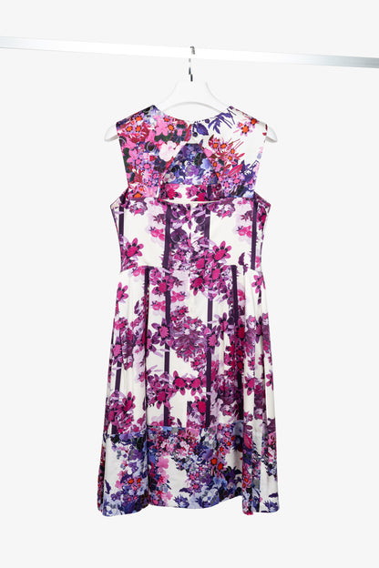 Erdem White & Purple Floral Silk-Satin Dress
