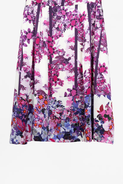 Erdem White & Purple Floral Silk-Satin Dress